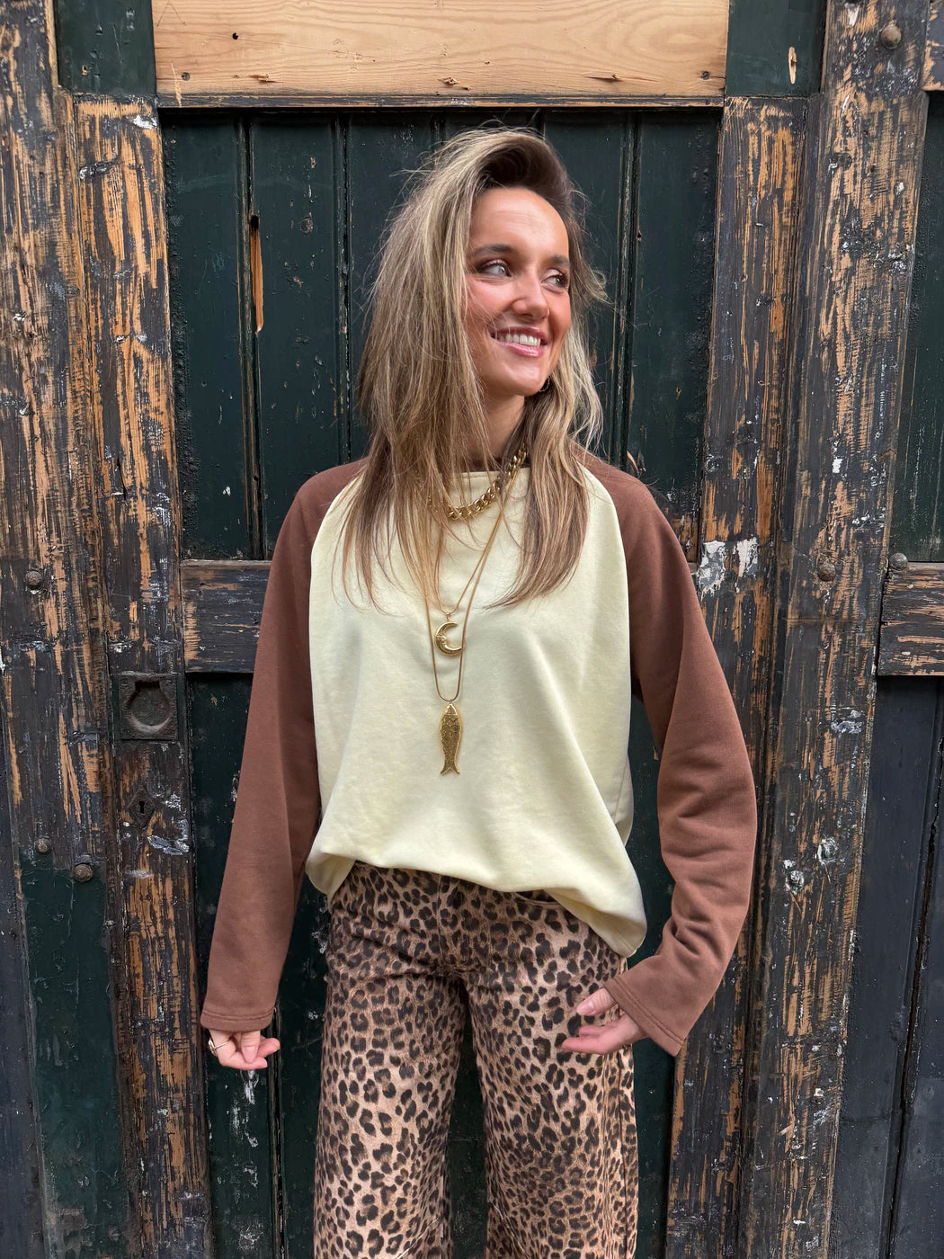 Rio longsleeve bruin/geel