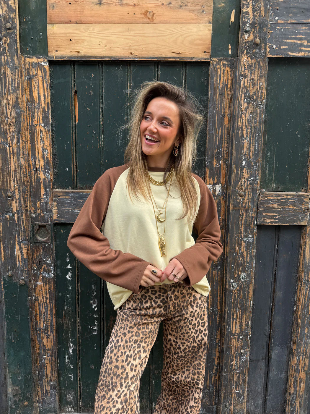 Rio longsleeve bruin/geel