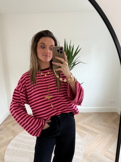 Demi longsleeve pink/burgundy striped