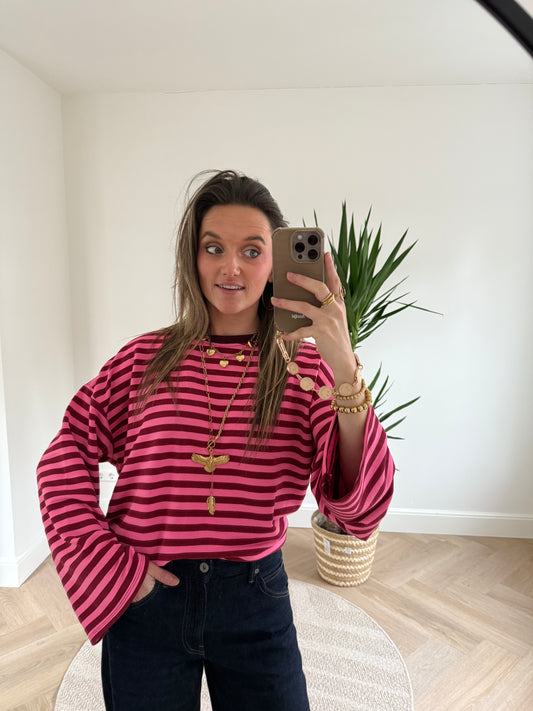 Demi longsleeve pink/burgundy striped