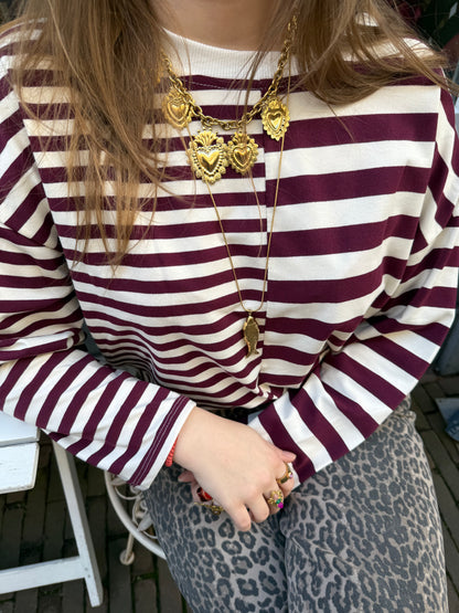 Liv longsleeve burgundy/white striped