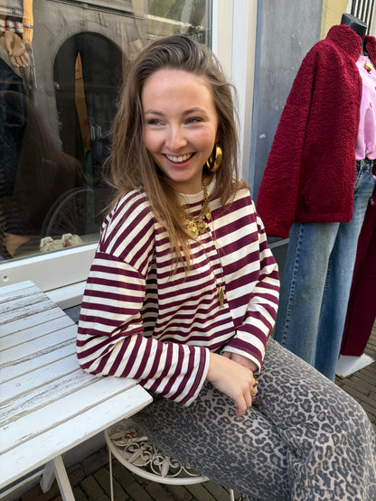 Liv longsleeve burgundy/white striped