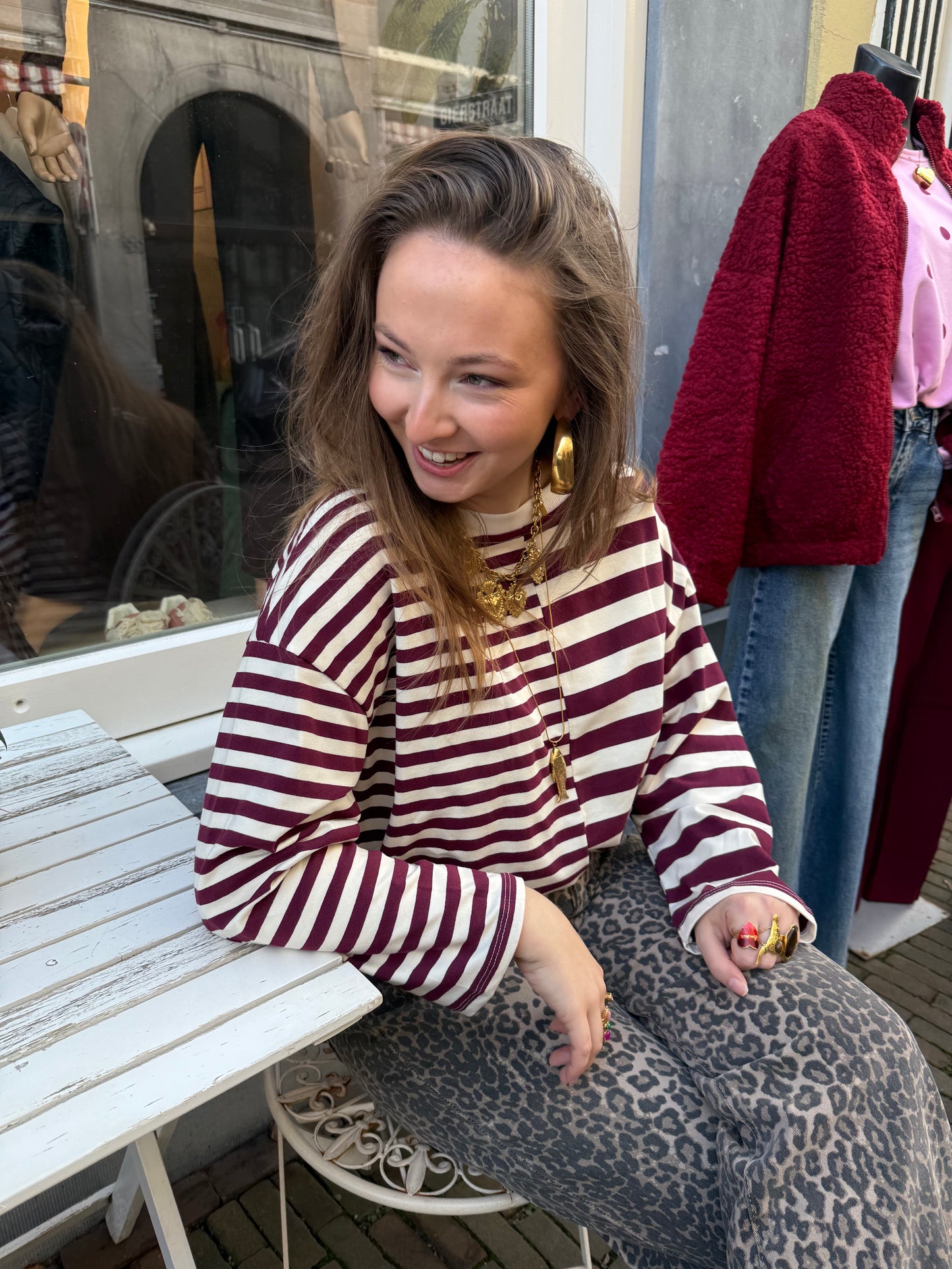 Liv longsleeve burgundy/white striped