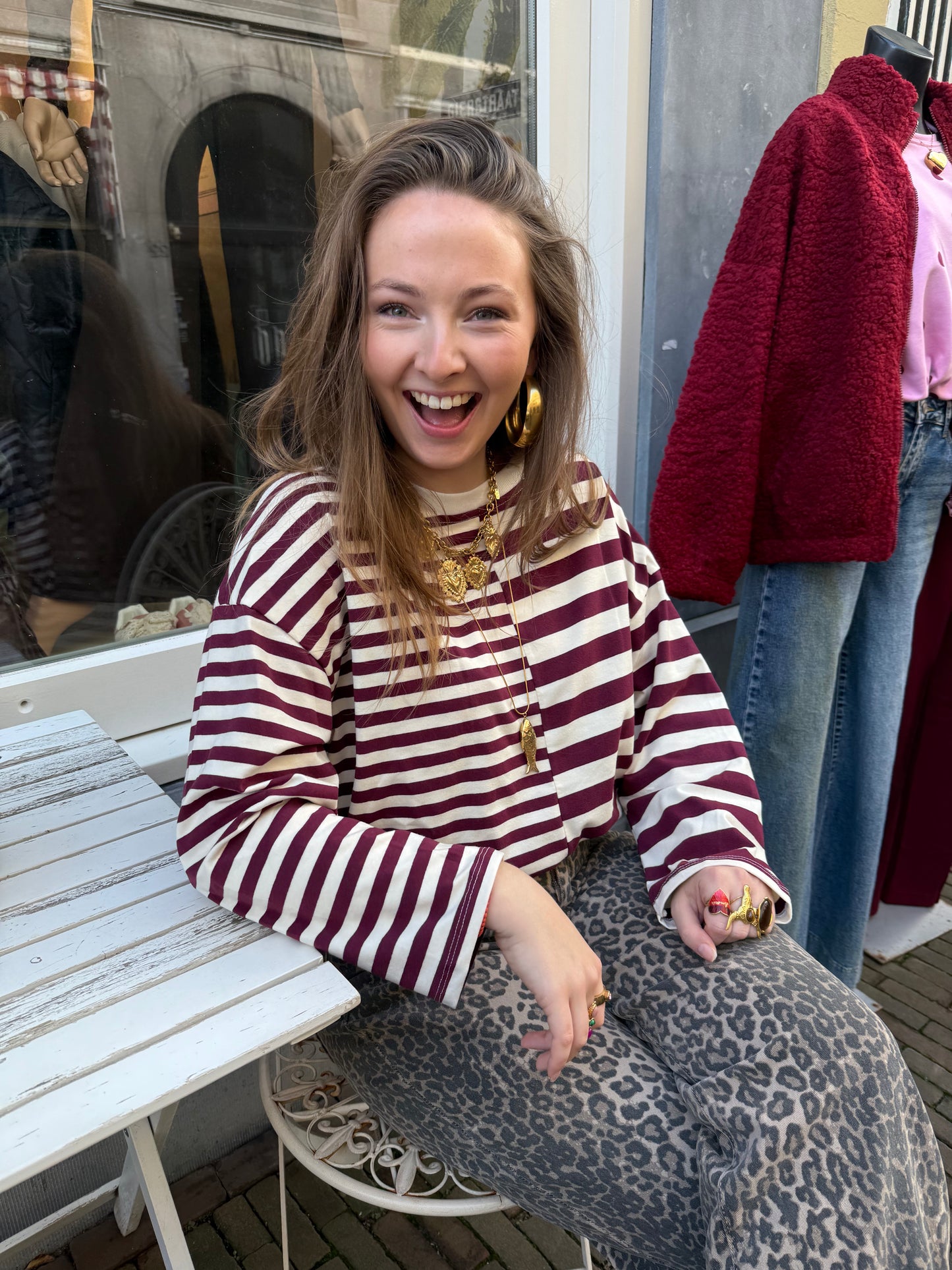 Liv longsleeve burgundy/white striped