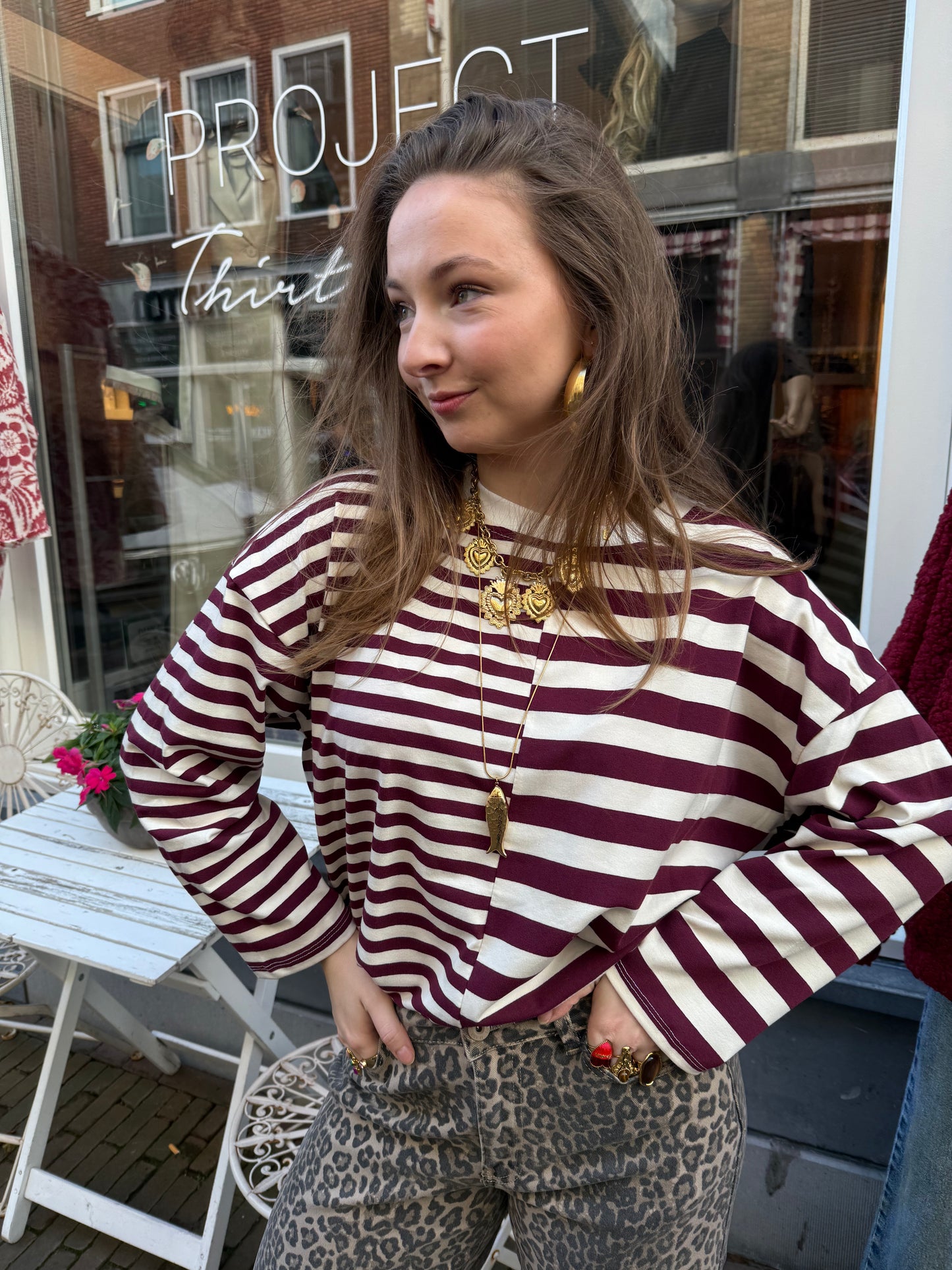 Liv longsleeve burgundy/white striped