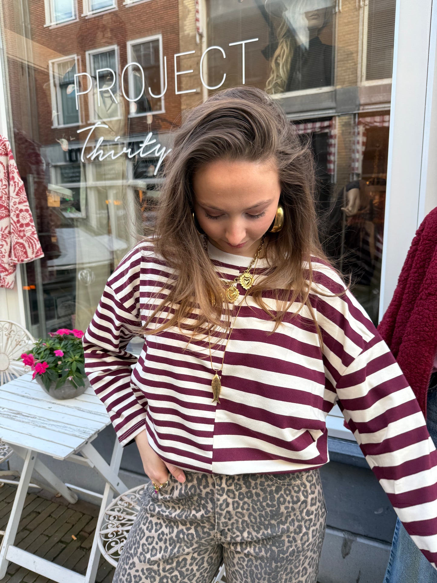 Liv longsleeve burgundy/white striped