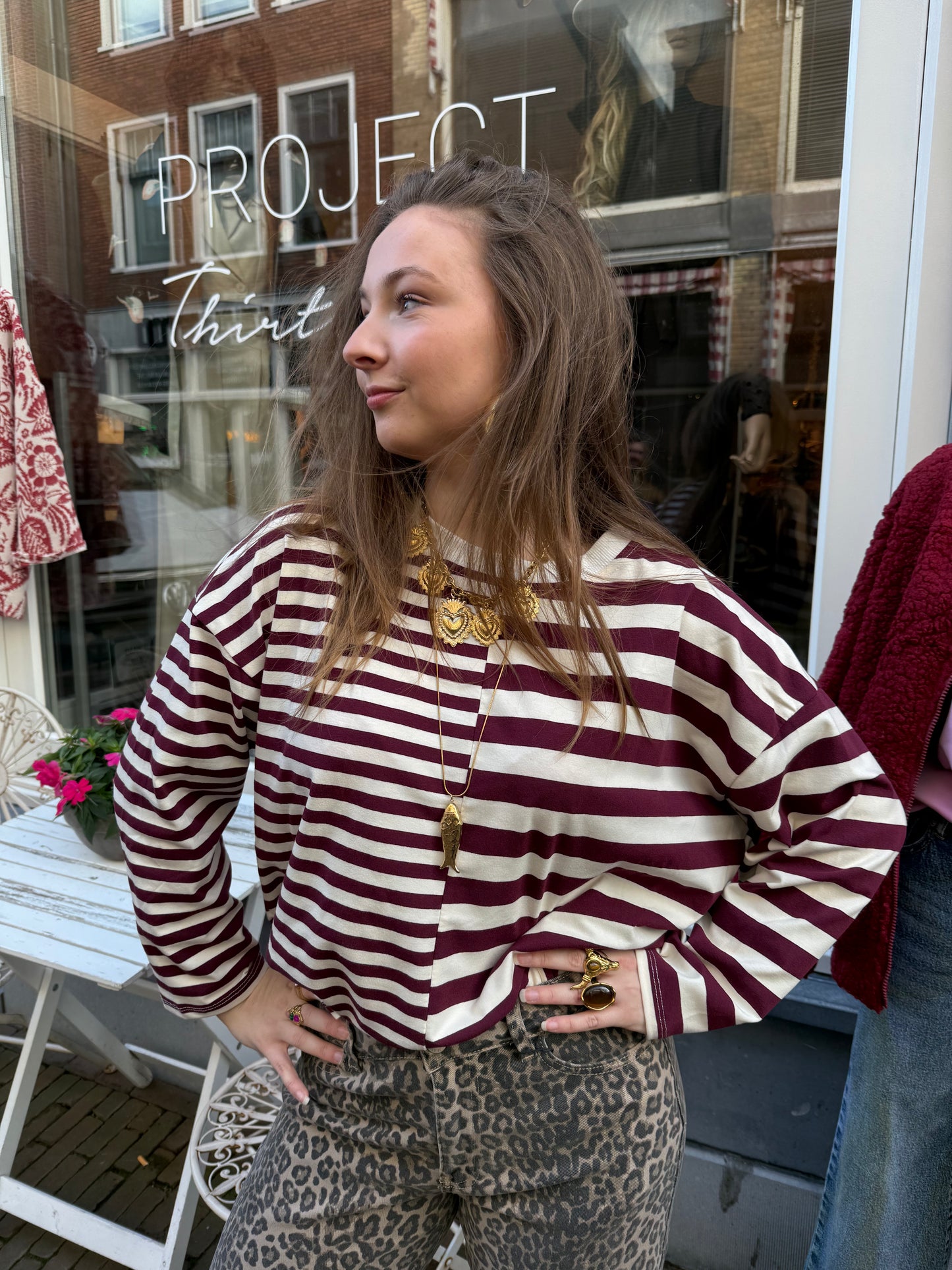 Liv longsleeve burgundy/white striped