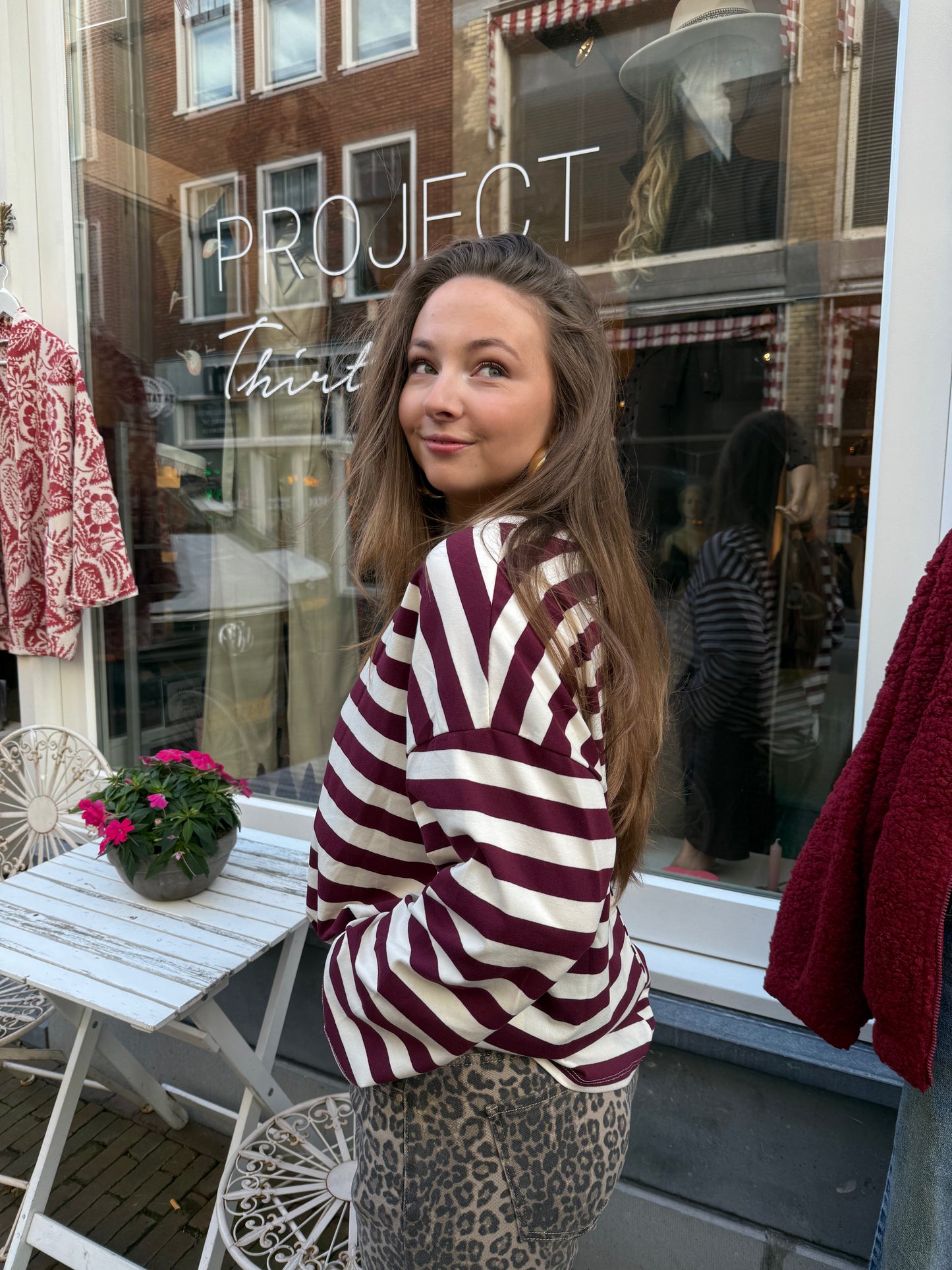 Liv longsleeve burgundy/white striped