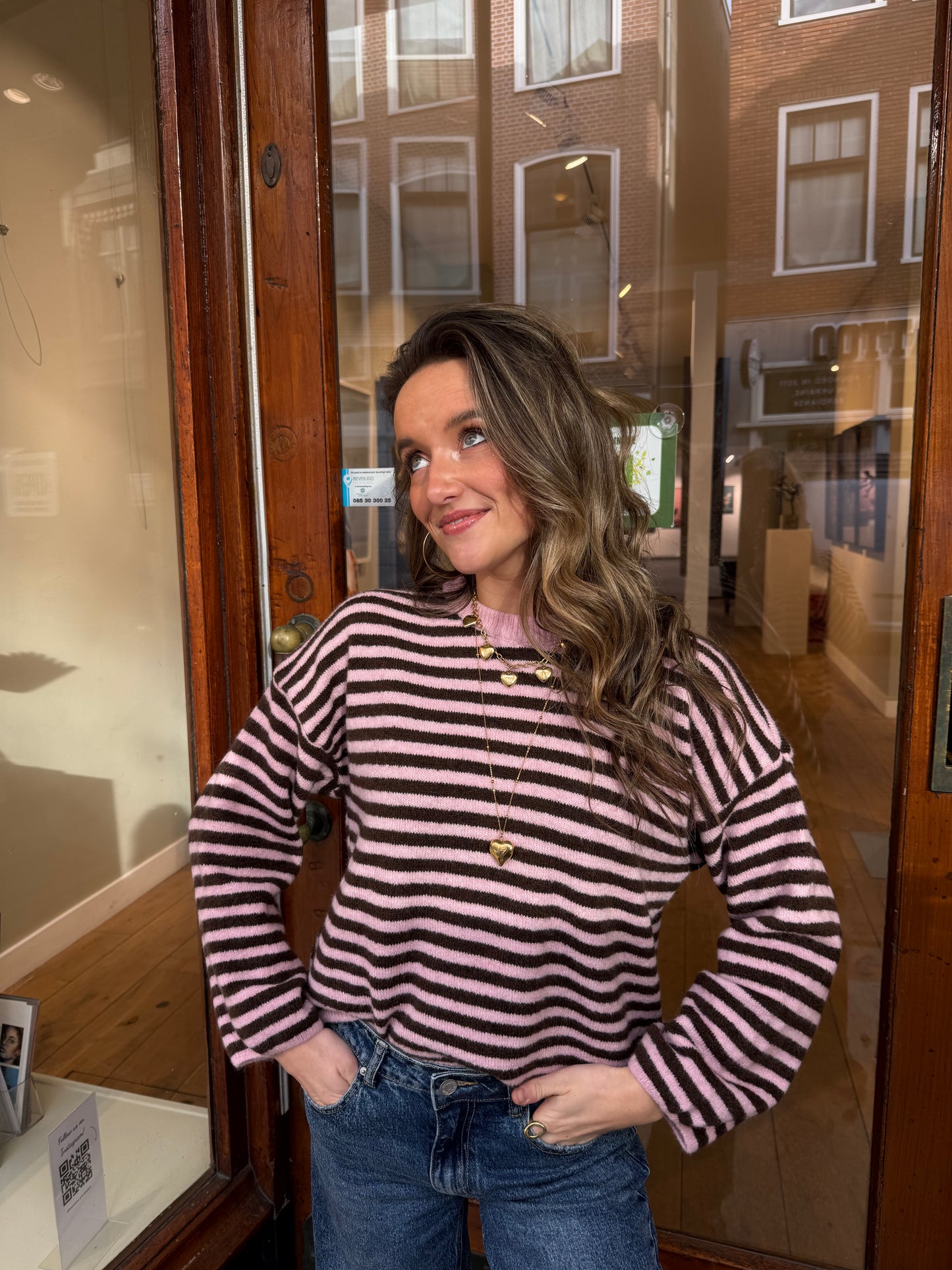 Abby knit pink/brown striped