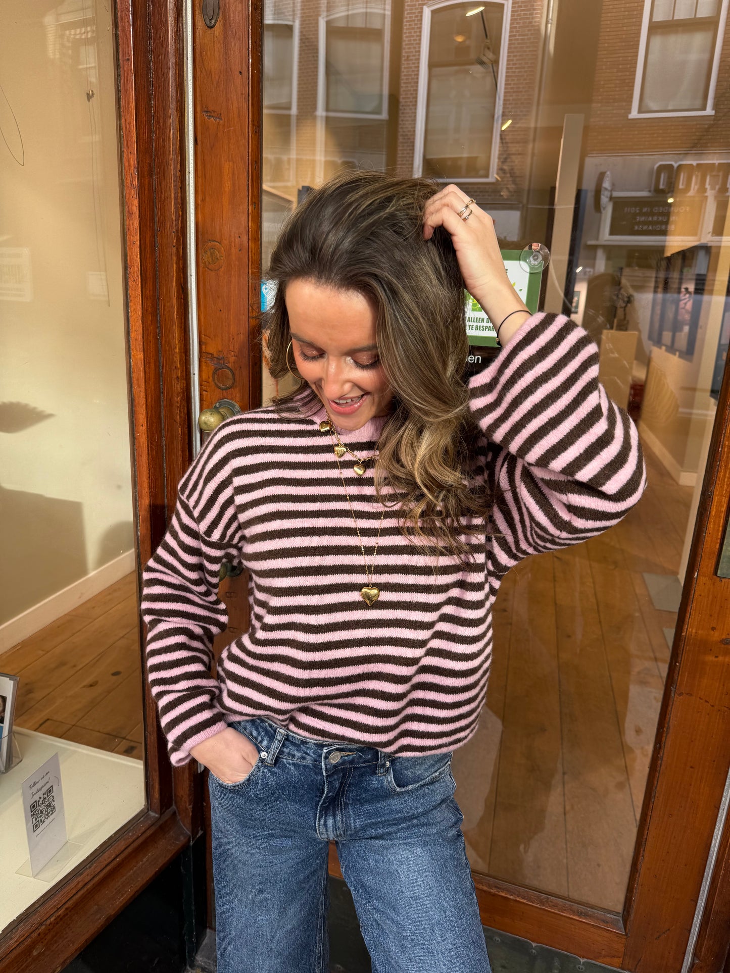 Abby knit pink/brown striped