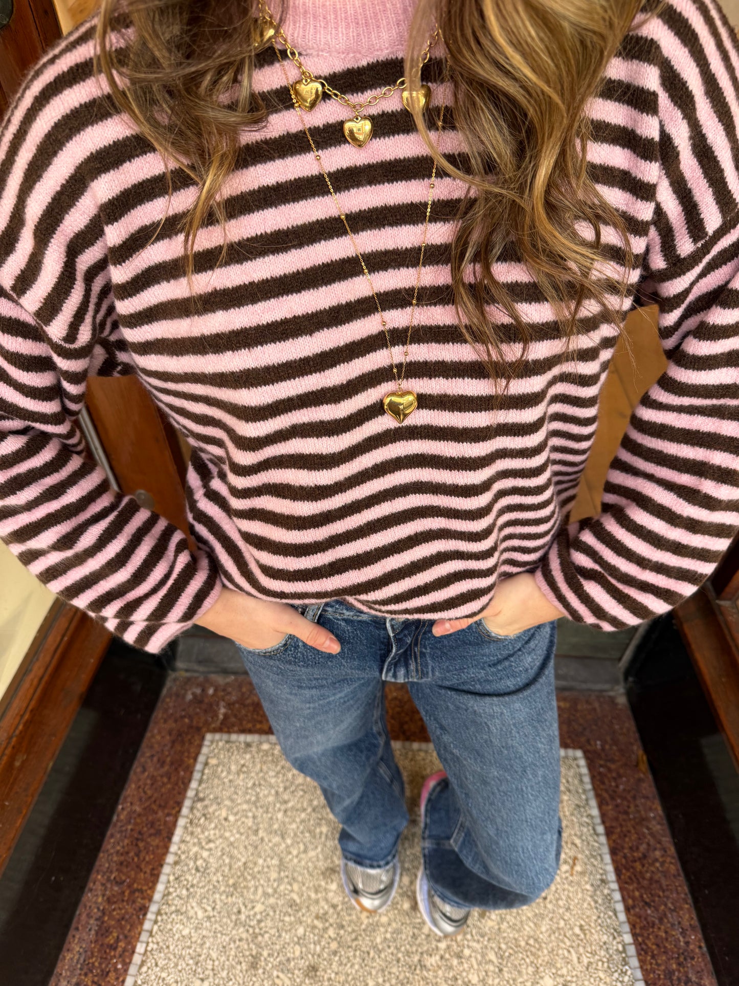 Abby knit pink/brown striped