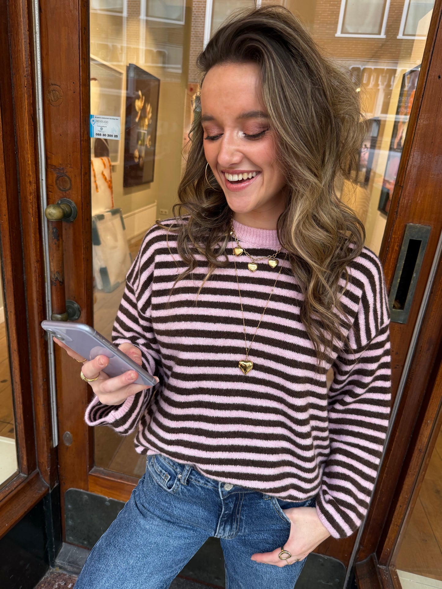 Abby knit pink/brown striped