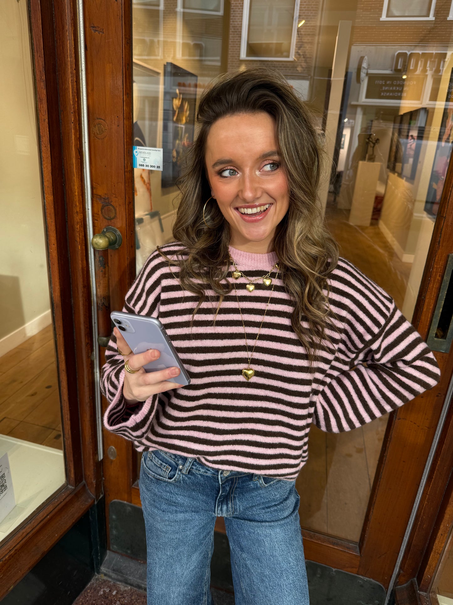 Abby knit pink/brown striped