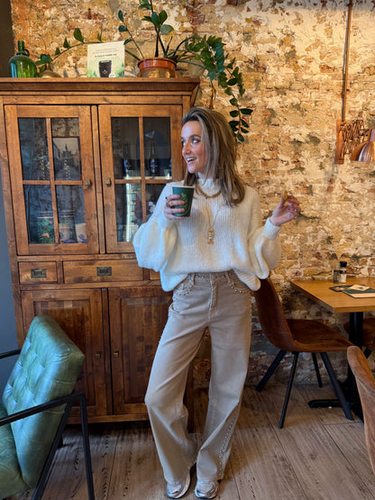 Wide leg stud jeans beige