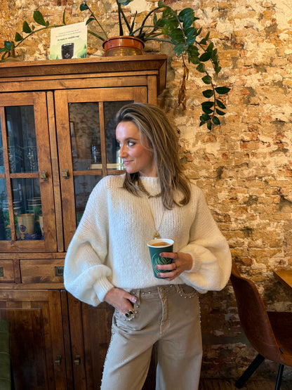 Wide leg stud jeans beige