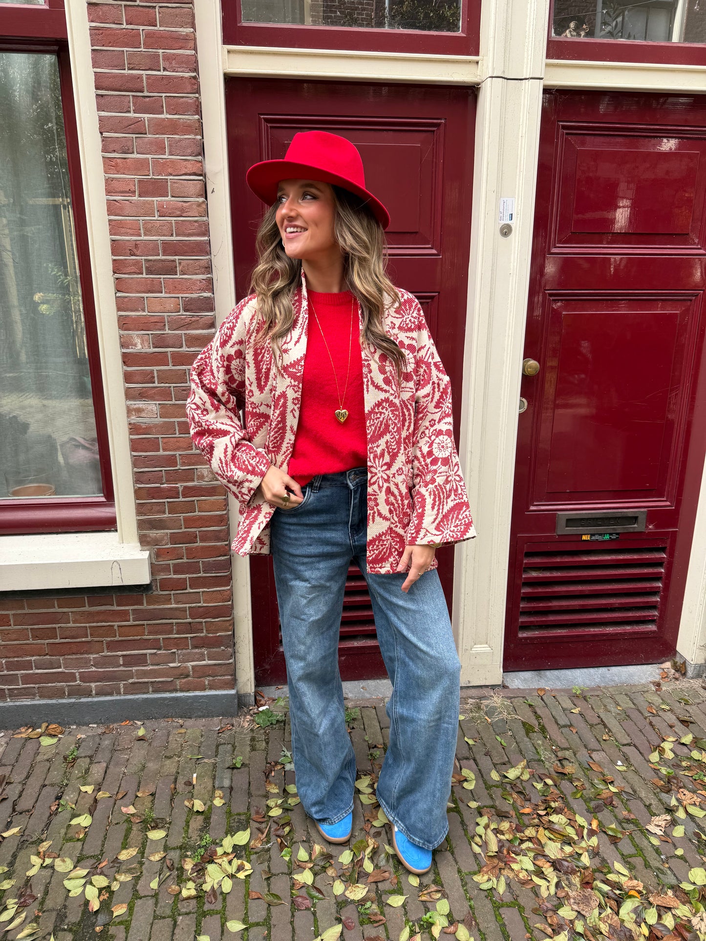 Mae jacket red/white print