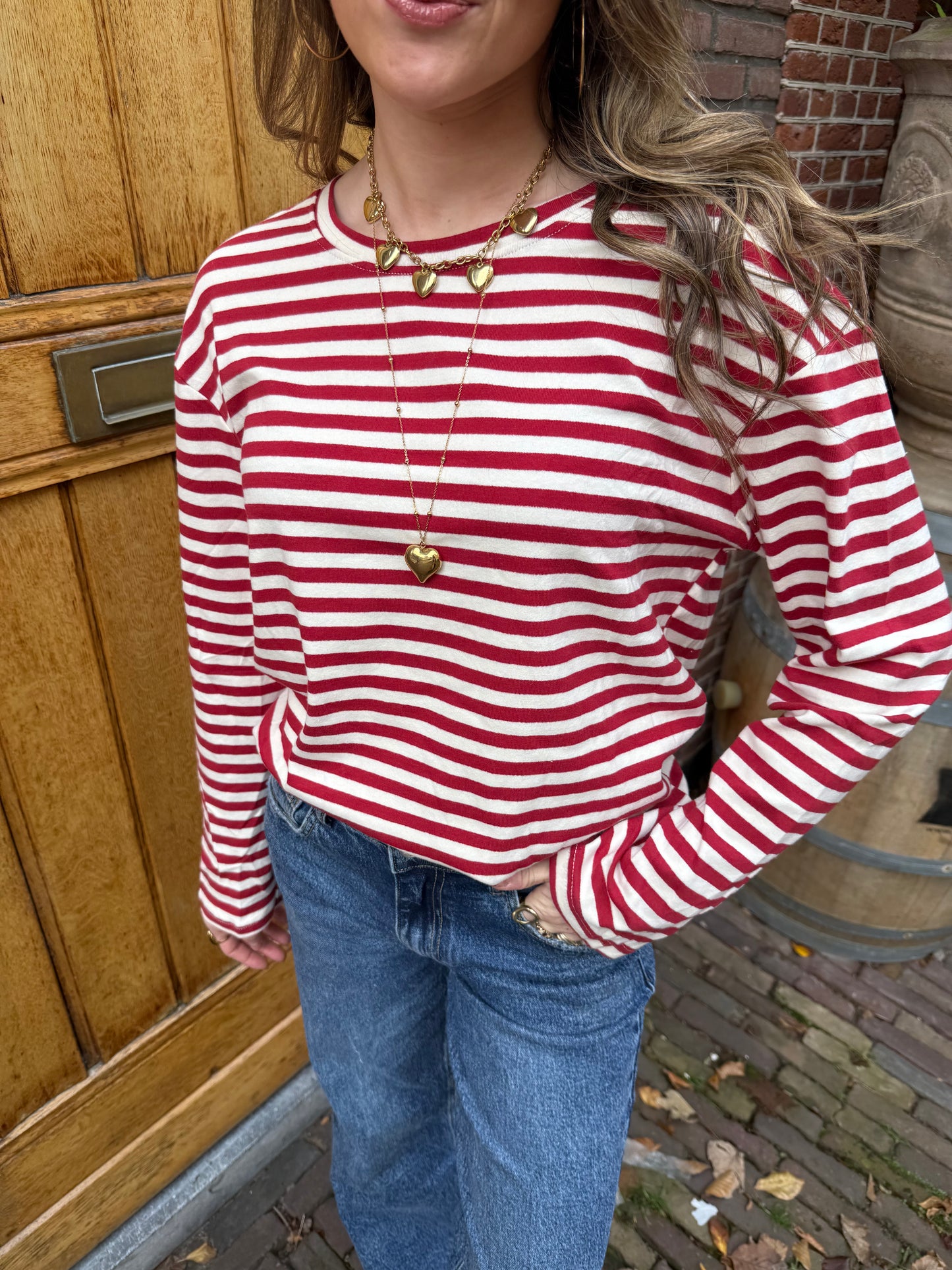 Lottie longsleeve red/white striped
