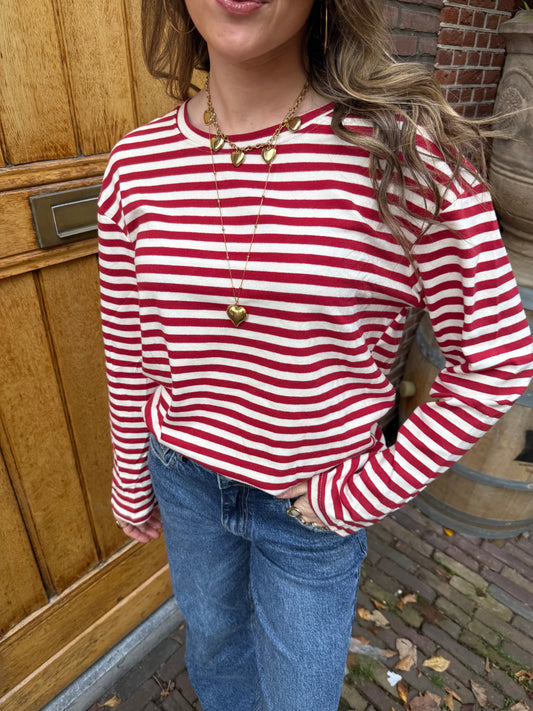 Lottie longsleeve red/white striped
