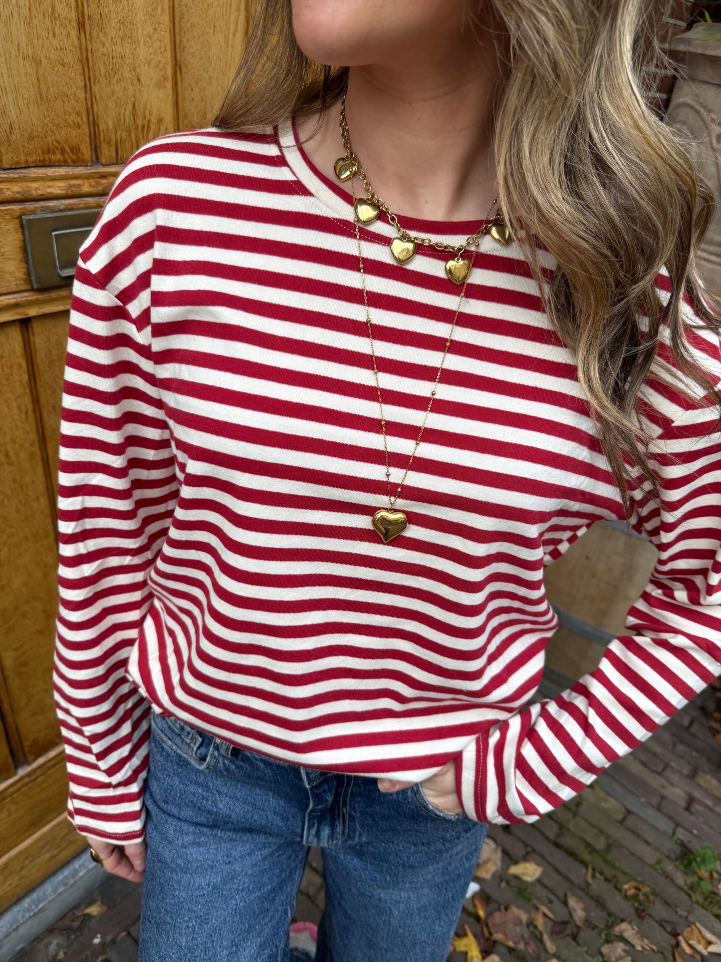 Lottie longsleeve red/white striped