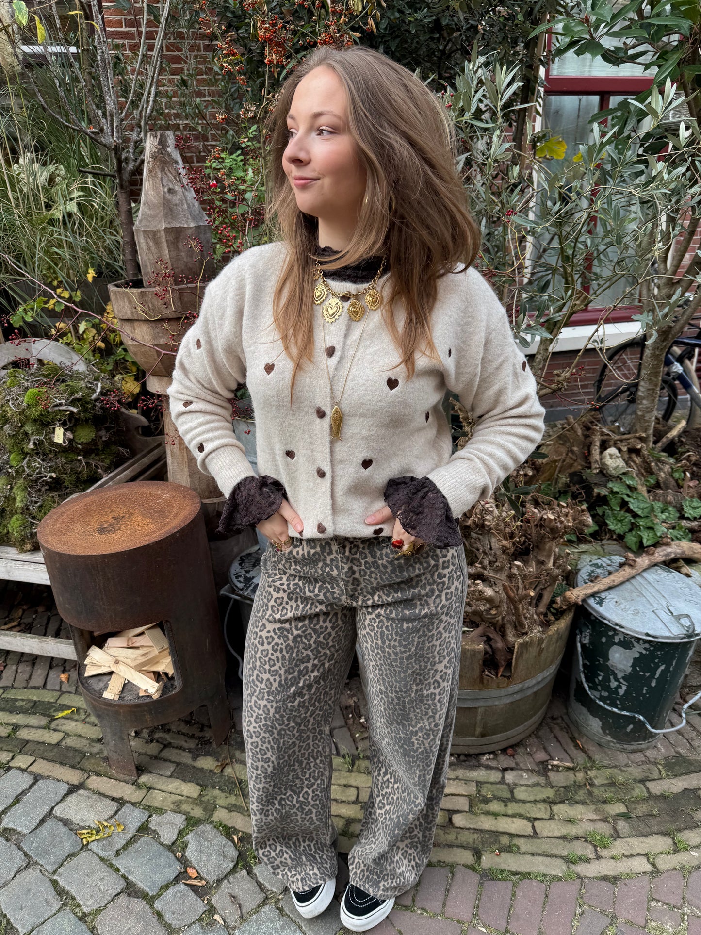 Lily hearts cardigan beige/brown