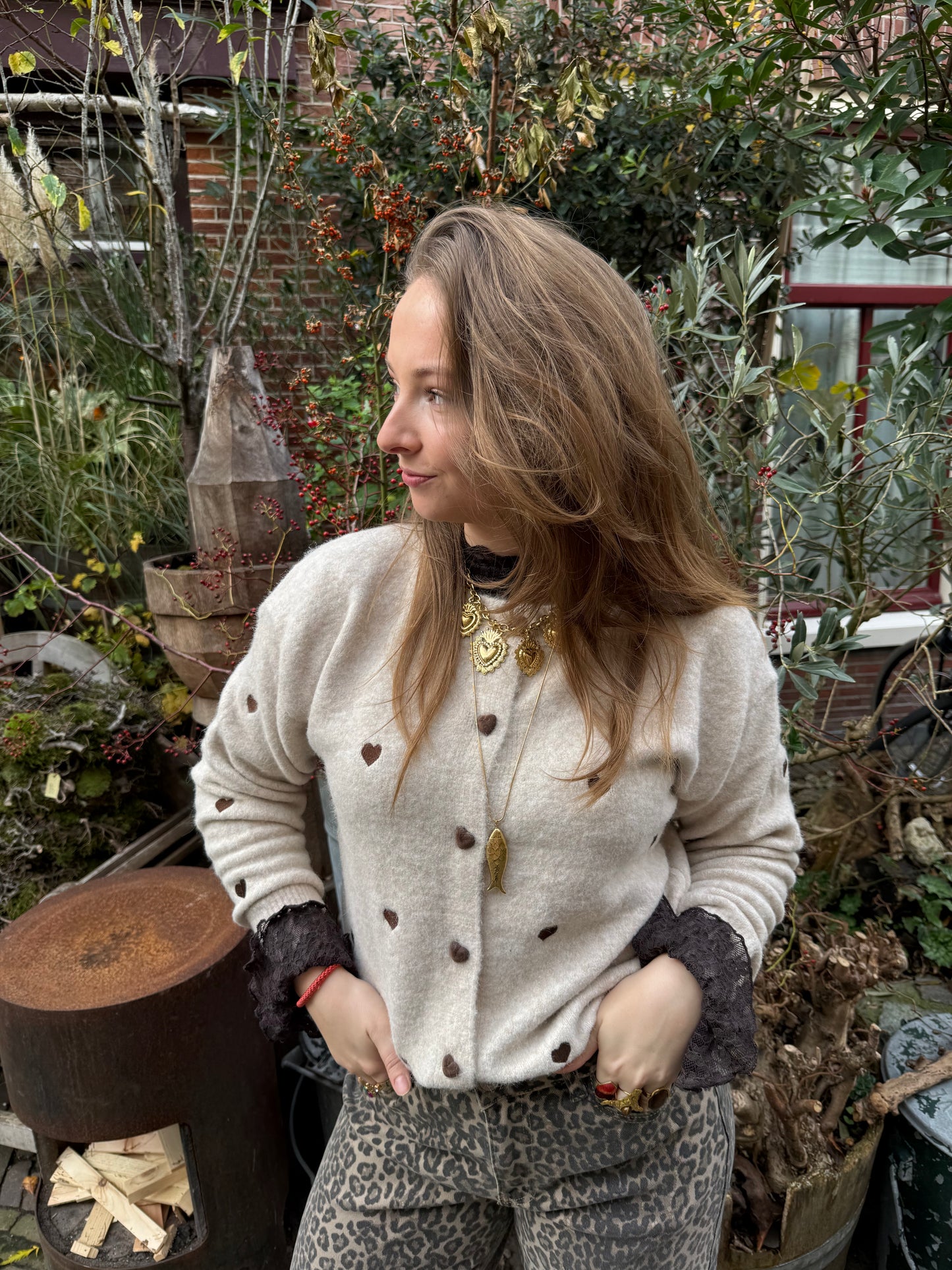Lily hearts cardigan beige/brown