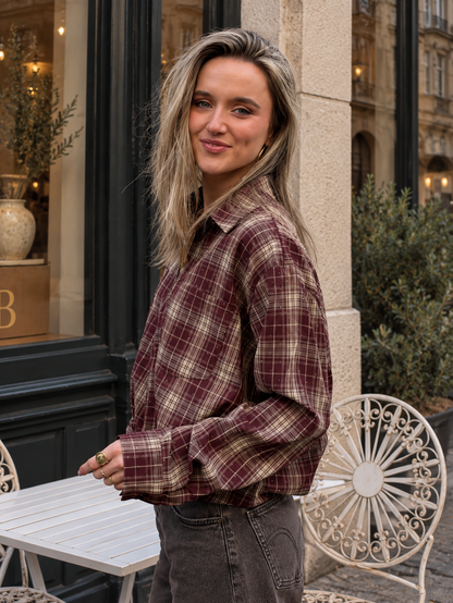 Polly geruite blouse steentjes bordeaux