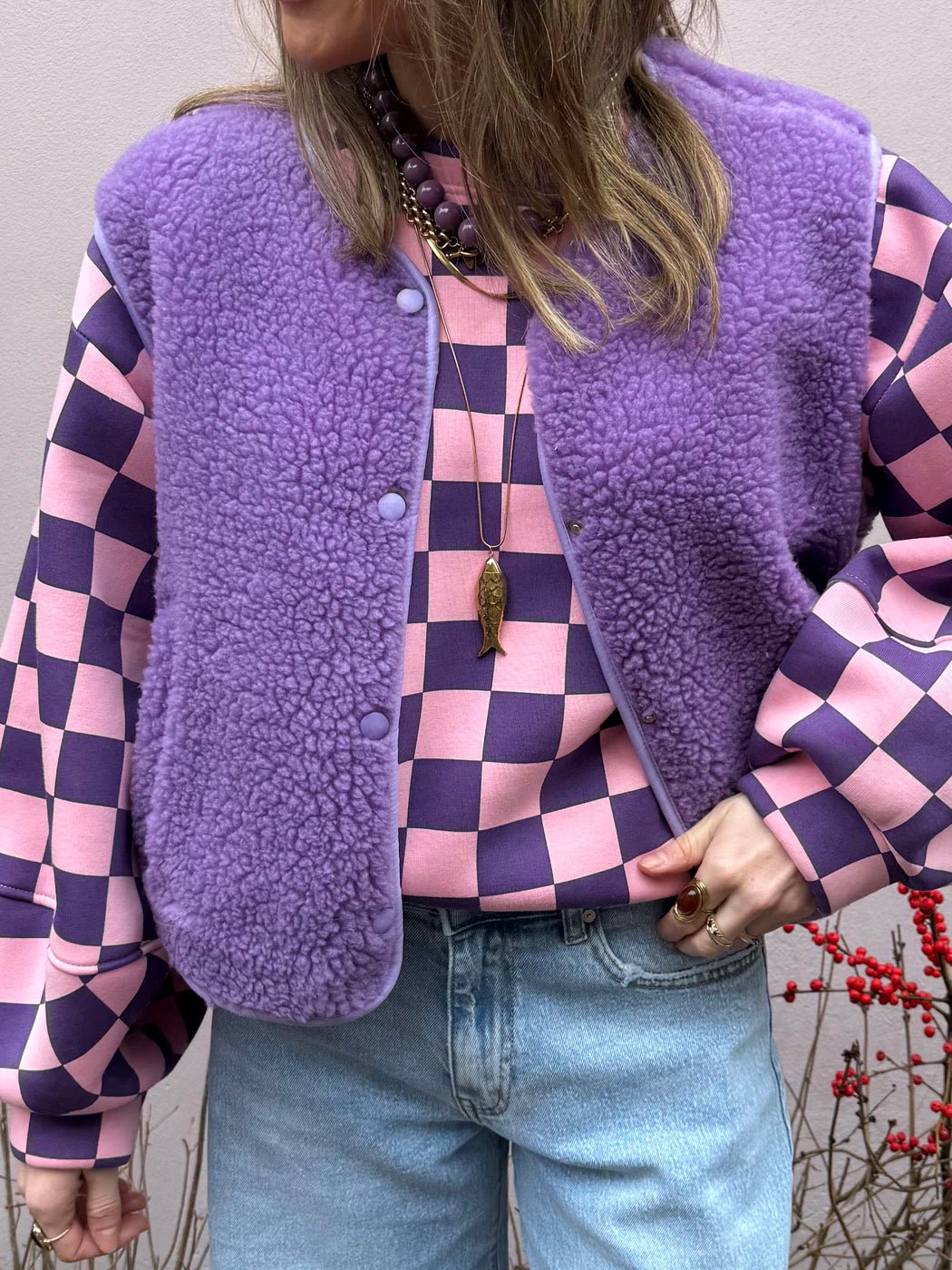 Aimee teddy gilet paars - Project 35