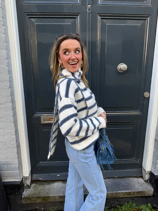 Amara vest blauw/wit gestreept met sjaal - Project 35