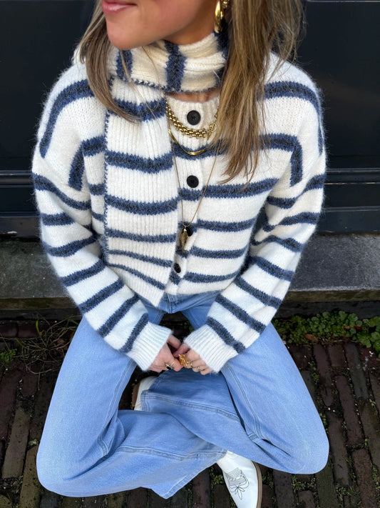 Amara vest blauw/wit gestreept met sjaal - Project 35