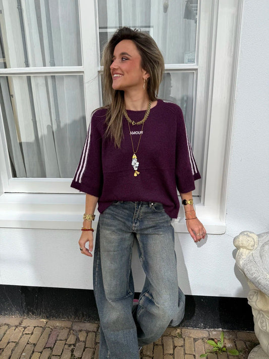 'Amour' knit oversized bordeaux/roze streep - Project 35