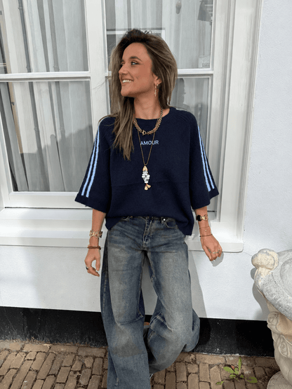 Amour knit oversized navy/lichtblauw streep - Project 35