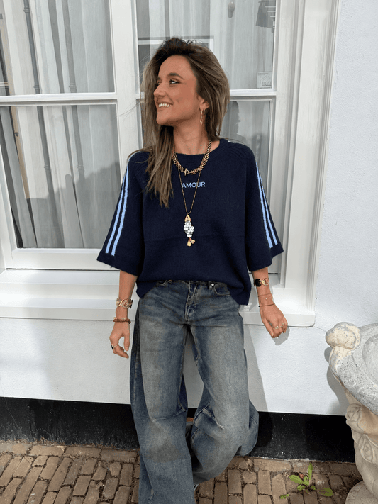 Amour knit oversized navy/lichtblauw streep - Project 35