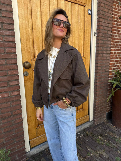 Benny oversized jasje geruit bruin - Project 35