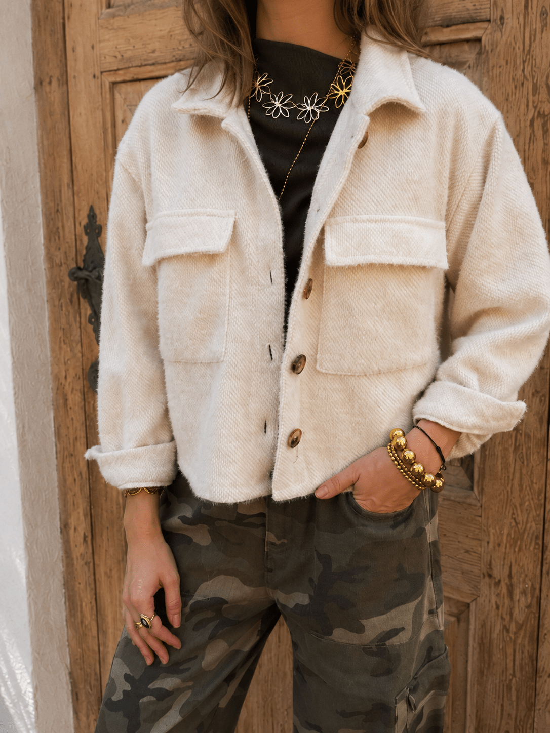 Bibi teddy look overshirt jasje ecru - Project 35