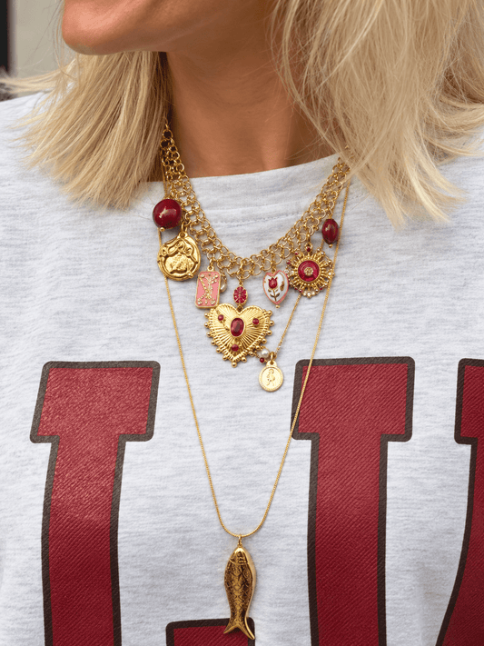 Burgundy charm necklace gold - Project 35
