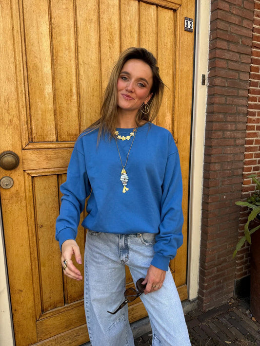 Cato oversized katoenen sweater kobalt blauw - Project 35