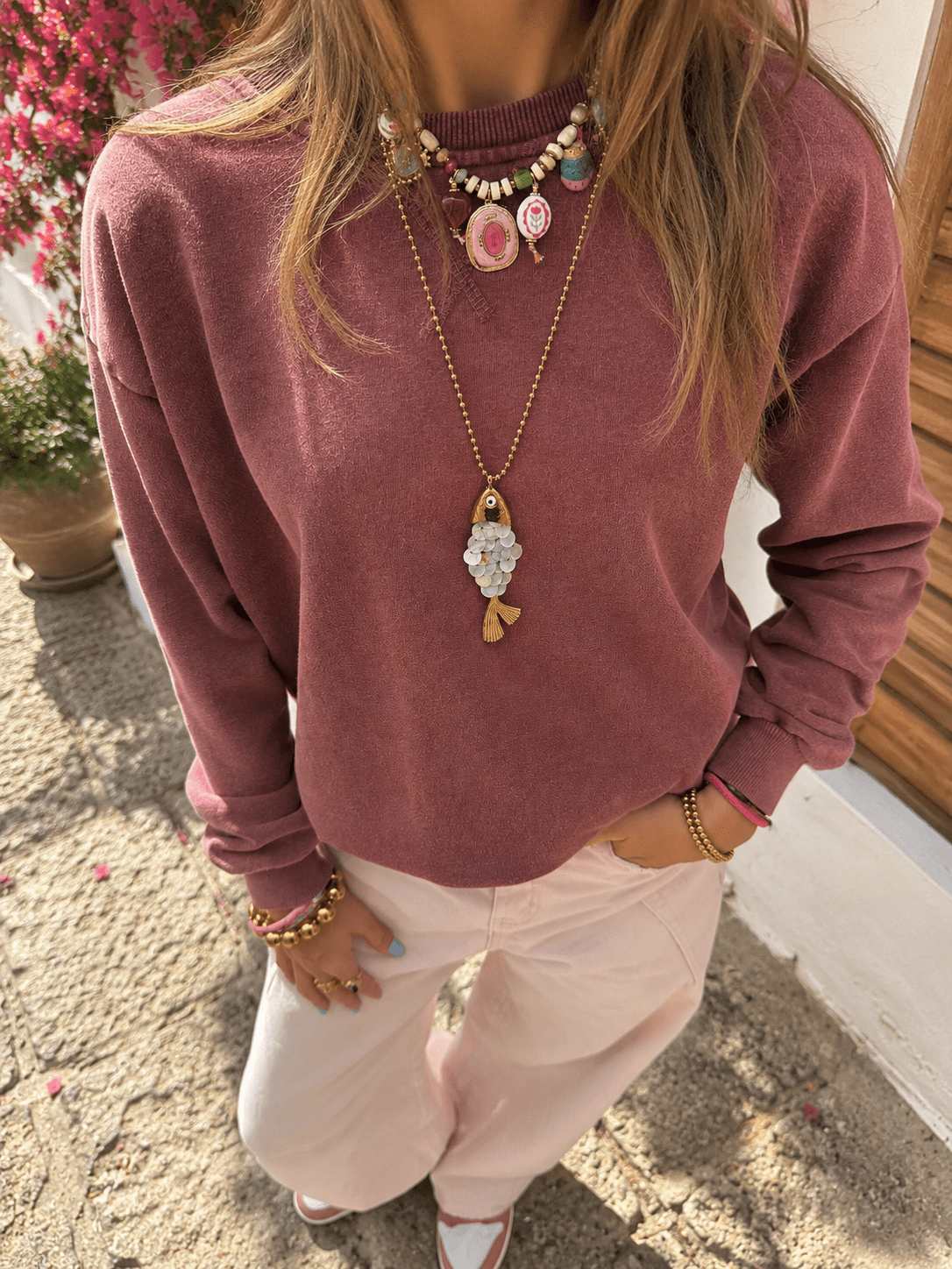 Cato oversized katoenen sweater vintage cherry - Project 35