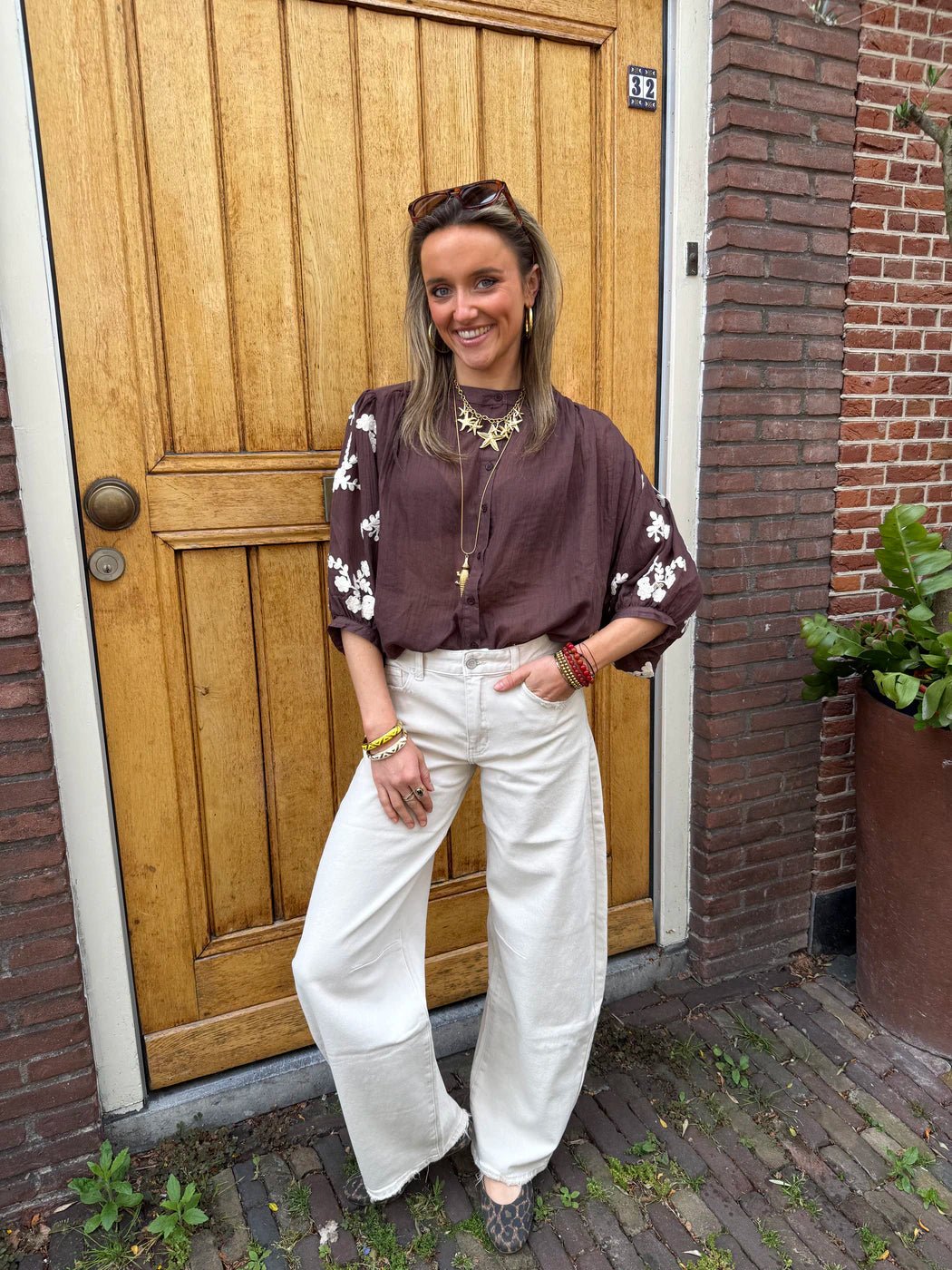 Celeste blouse geborduurd bruin - Project 35