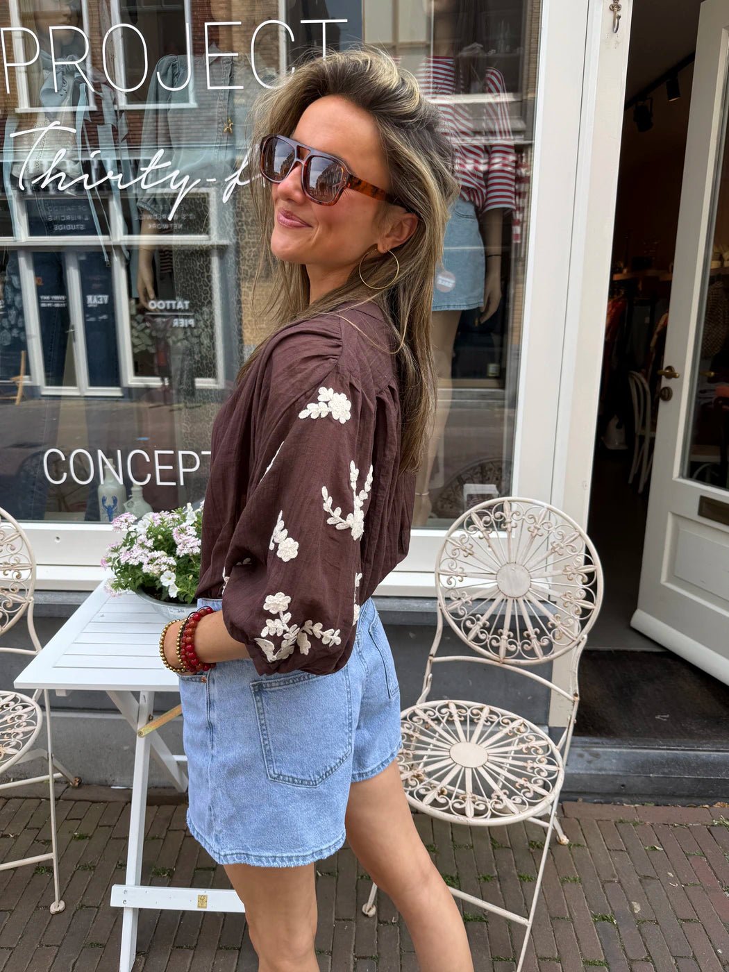 Celeste blouse geborduurd bruin - Project 35