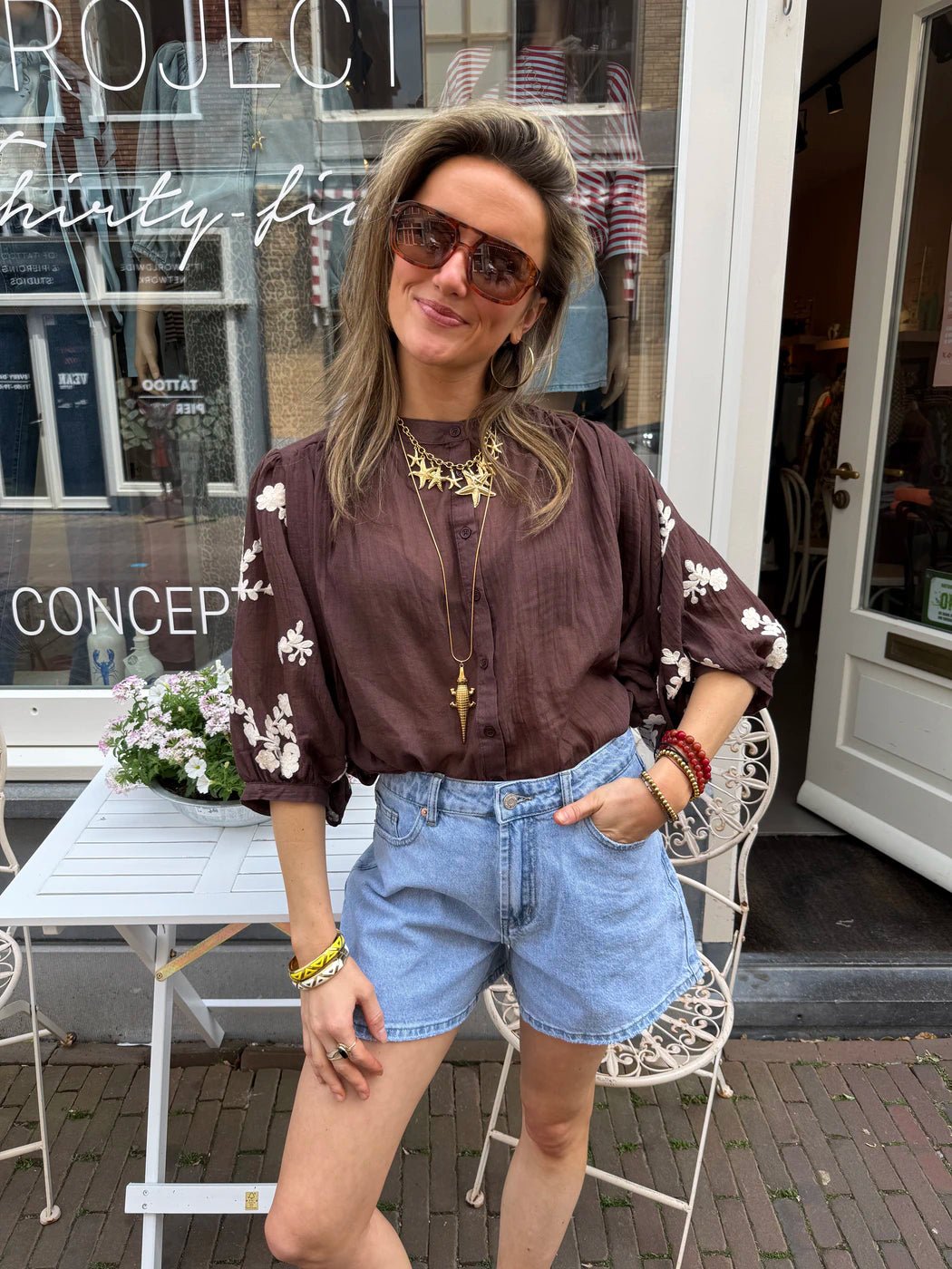 Celeste blouse geborduurd bruin - Project 35