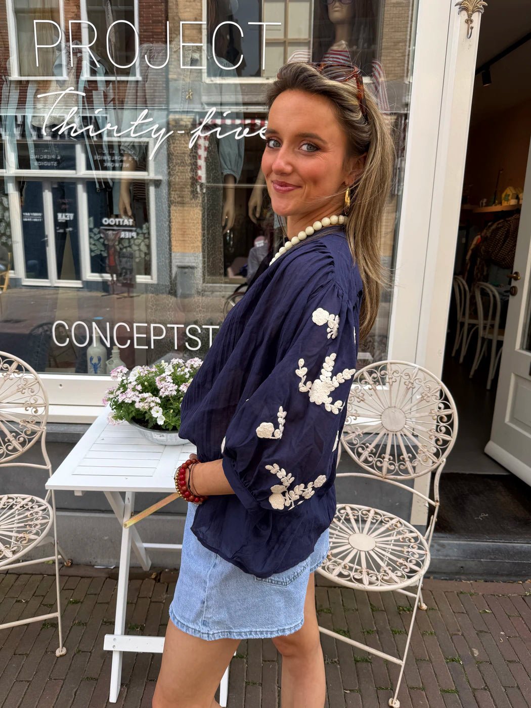 Celeste blouse geborduurd navy - Project 35