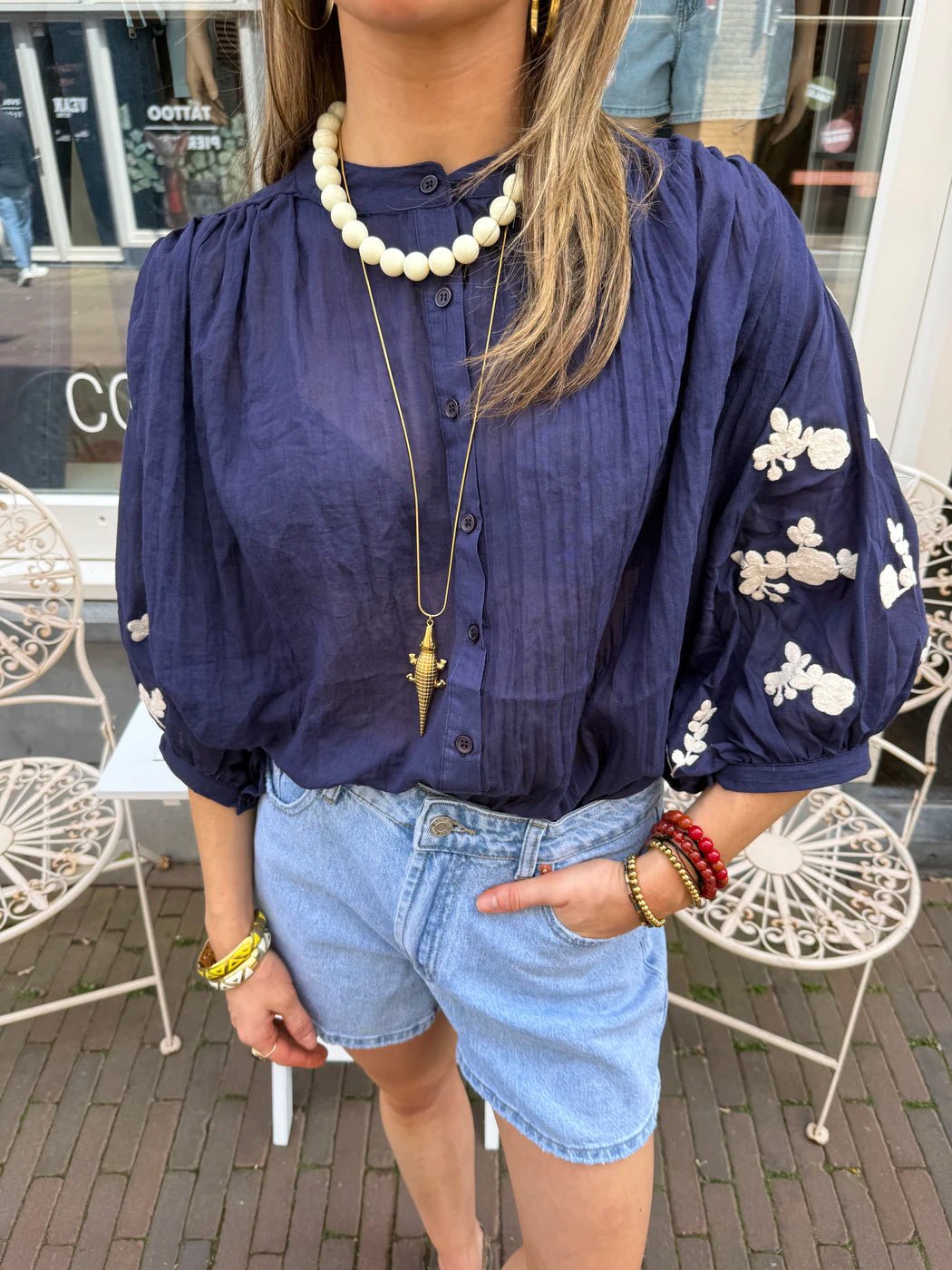 Celeste blouse geborduurd navy - Project 35