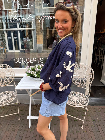 Celeste blouse geborduurd navy - Project 35