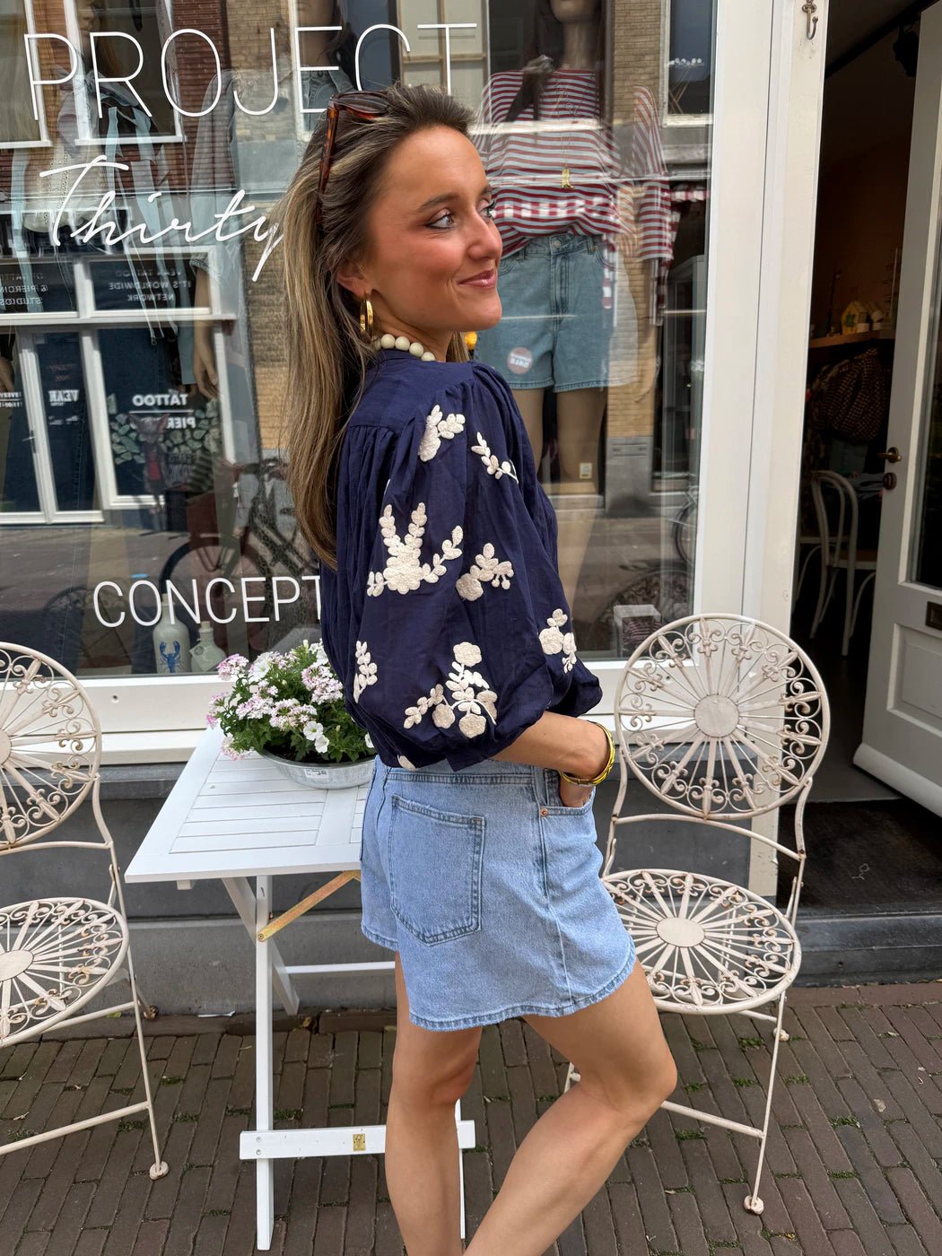 Celeste blouse geborduurd navy - Project 35