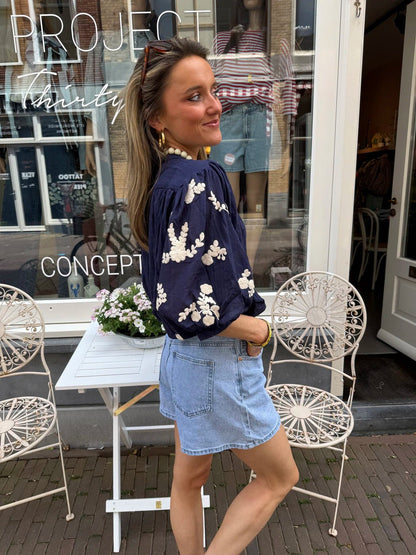 Celeste blouse geborduurd navy - Project 35
