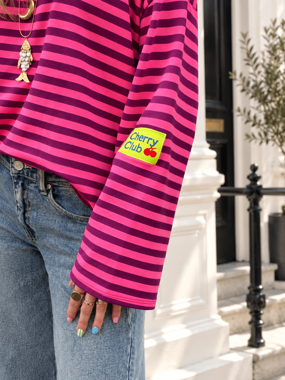 Cherry club gestreepte longsleeve roze/paars - Project 35