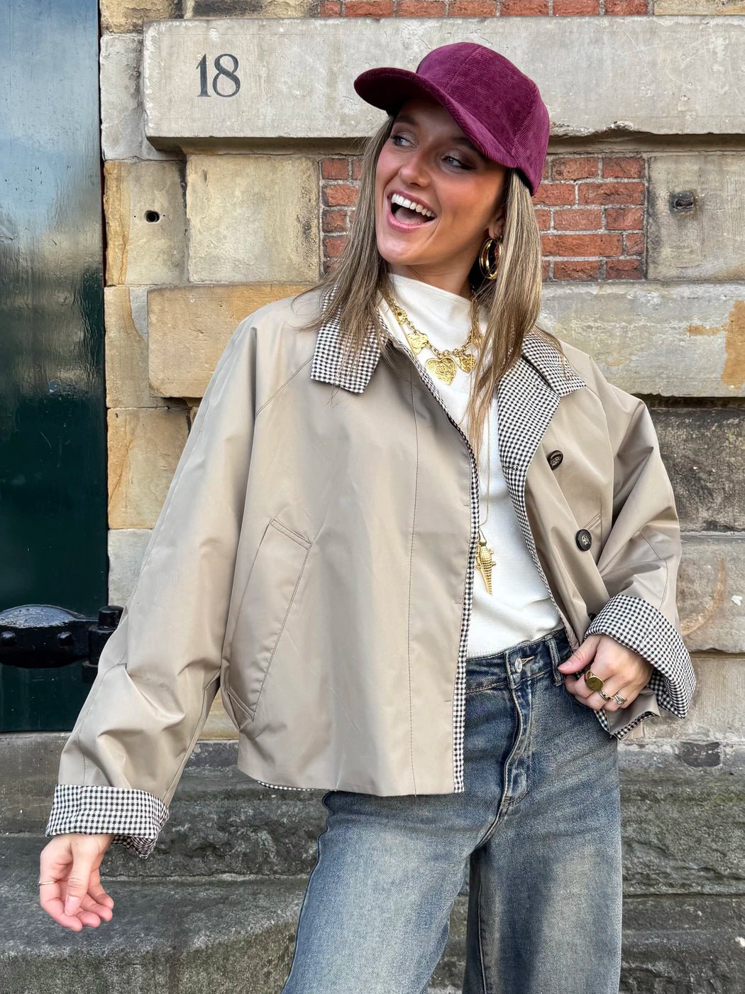 Chrissie reversible trenchcoat beige/geruit - Project 35