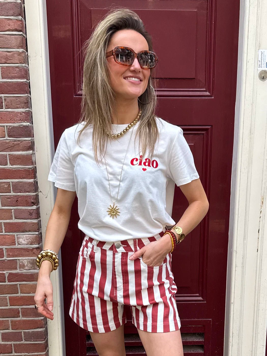 'Ciao' katoenen t-shirt wit/rood - Project 35
