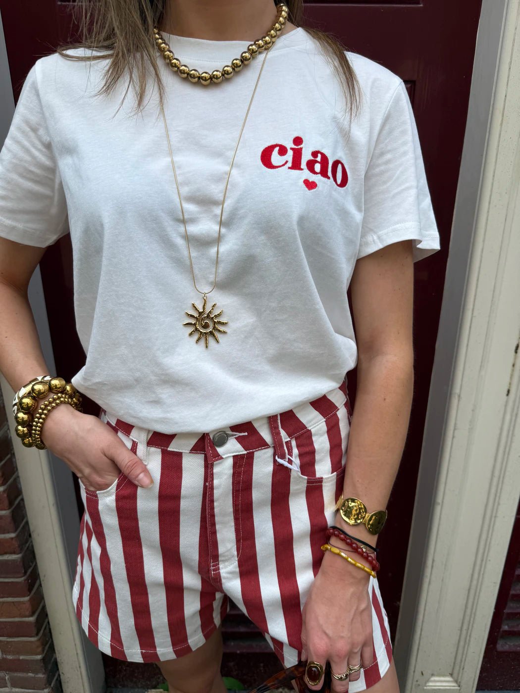 'Ciao' katoenen t-shirt wit/rood - Project 35