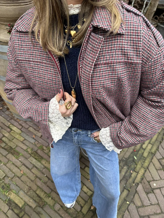 Cleo bomber geruit navy/bordeaux - Project 35